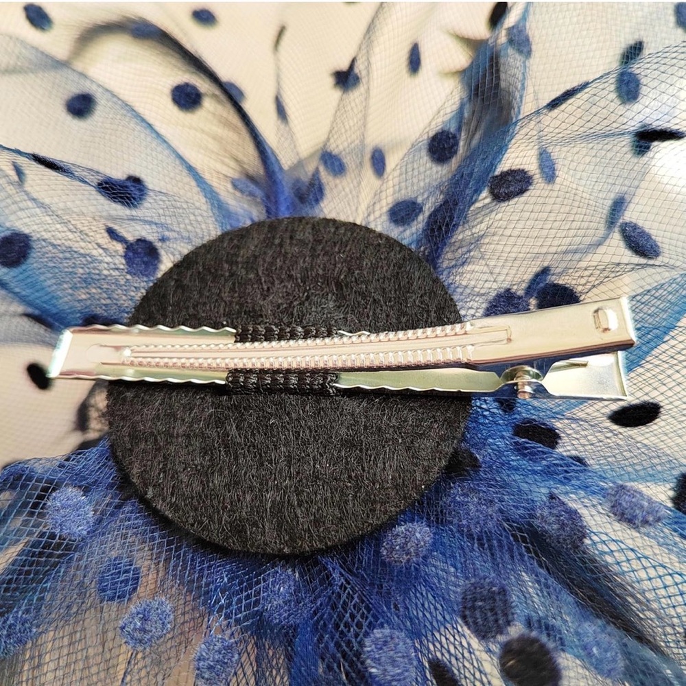 Navy Blue Floral Mesh Fascinator Headband - Picture 3 of 5